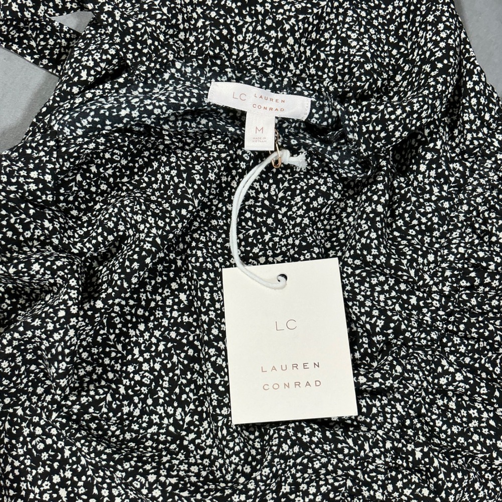 Lauren Conrad LC Floral Ditsy Print Mini Dress Black White Size M NWT - Picture 4 of 4